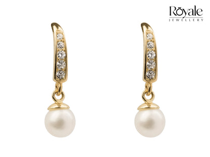 9ct Yellow Gold Earrings with Freshwater pearl and Cubic Zirconia