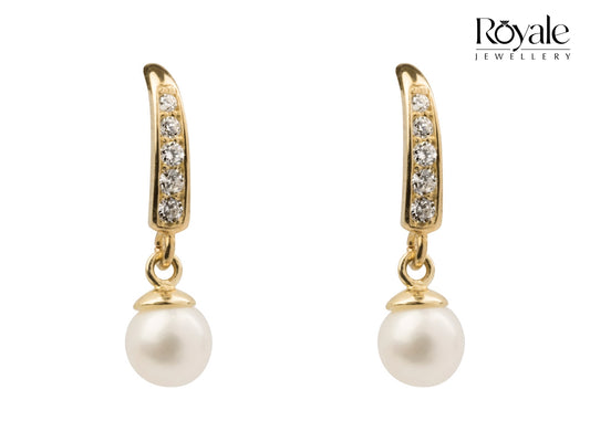 9ct Yellow Gold Earrings with Freshwater pearl and Cubic Zirconia