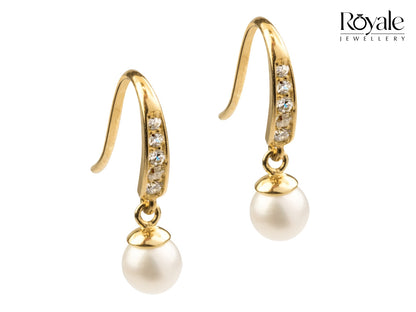 9ct Yellow Gold Earrings with Freshwater pearl and Cubic Zirconia
