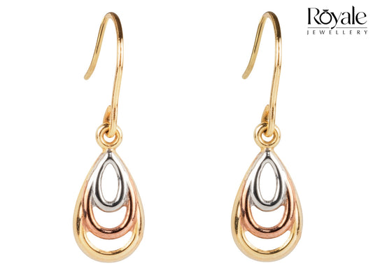 9ct Tri Gold Teardrop Earrings