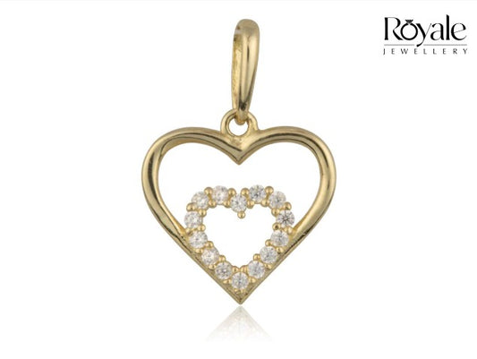 9ct Coupled Golden Heart with Cubic Zirconia Pendant