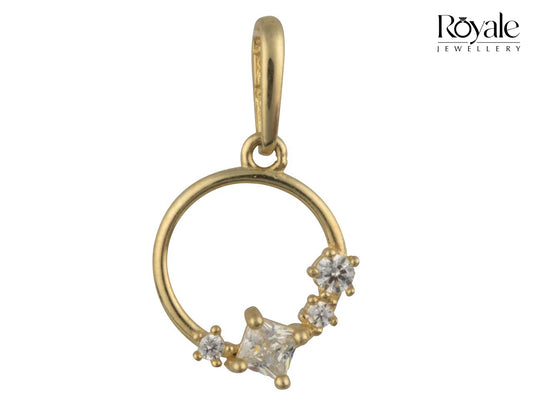 9ct Yellow Gold Halo and Cubic Zirconia Pendant